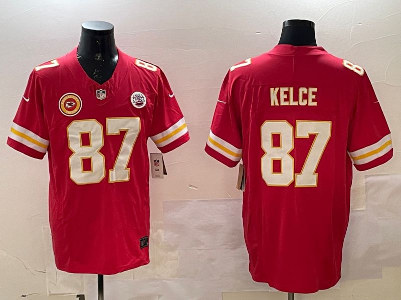 Men Kansas City Chiefs #87 Kelce Red Three generations 2025 Nike Vapor Limited NFL Jersey style 3